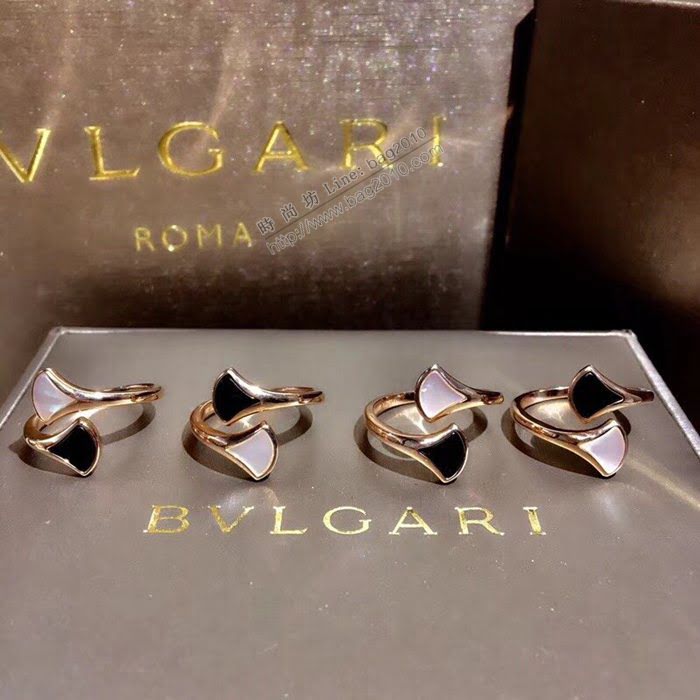 Bvlgari飾品 寶格麗雙面貝殼瑪瑙開口戒指 diva系列 925純銀電鍍18k彩寶扇形裙子單戒  zgbq3293